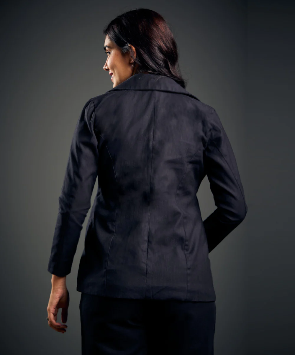 Linen Basic Formal Black Jacket - Image 2