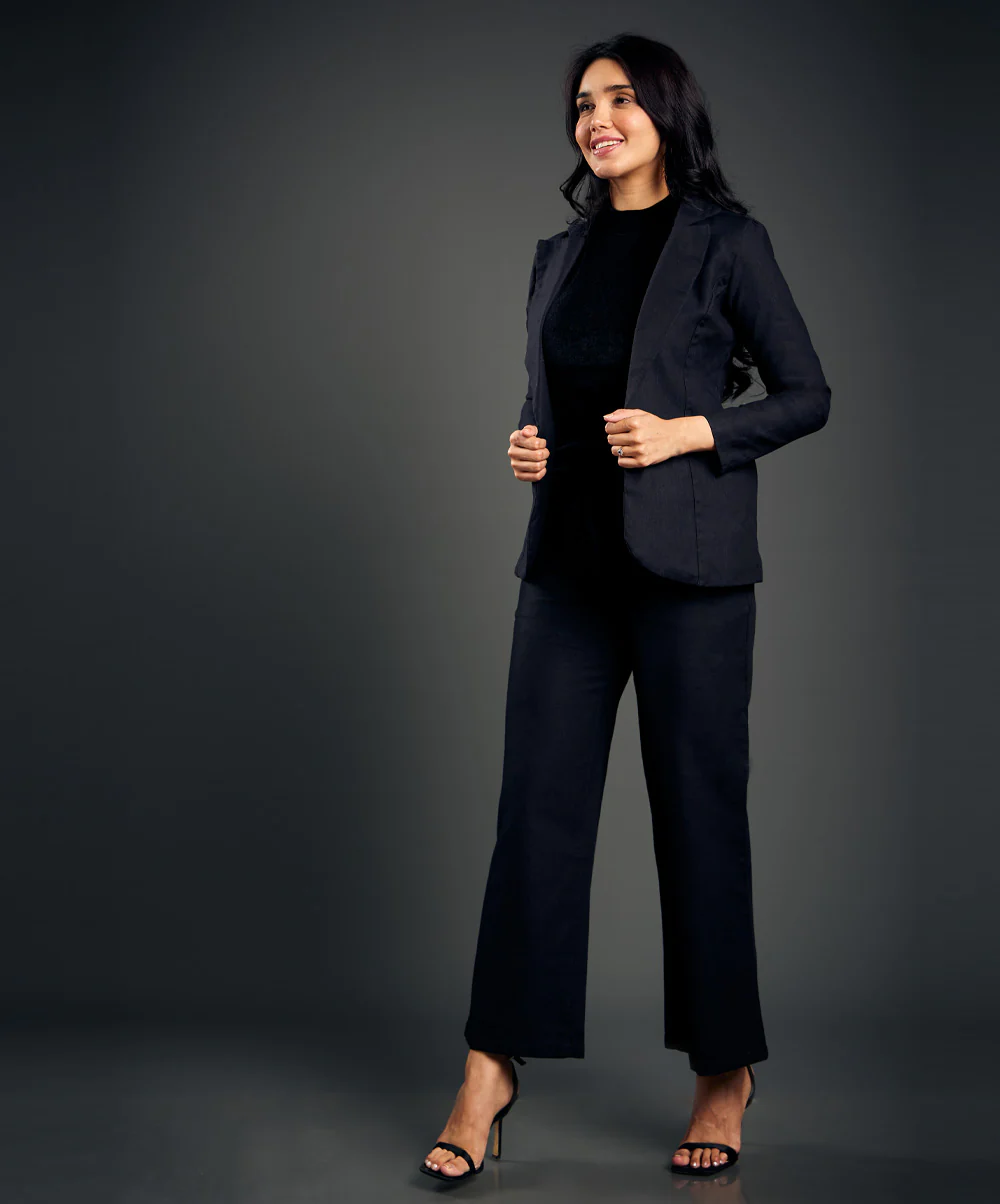 Linen Basic Formal Black Jacket - Image 3