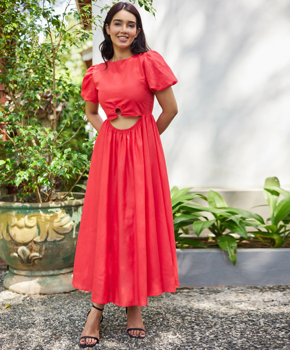 Linen Front Cut Out Maxi Dress - Image 2