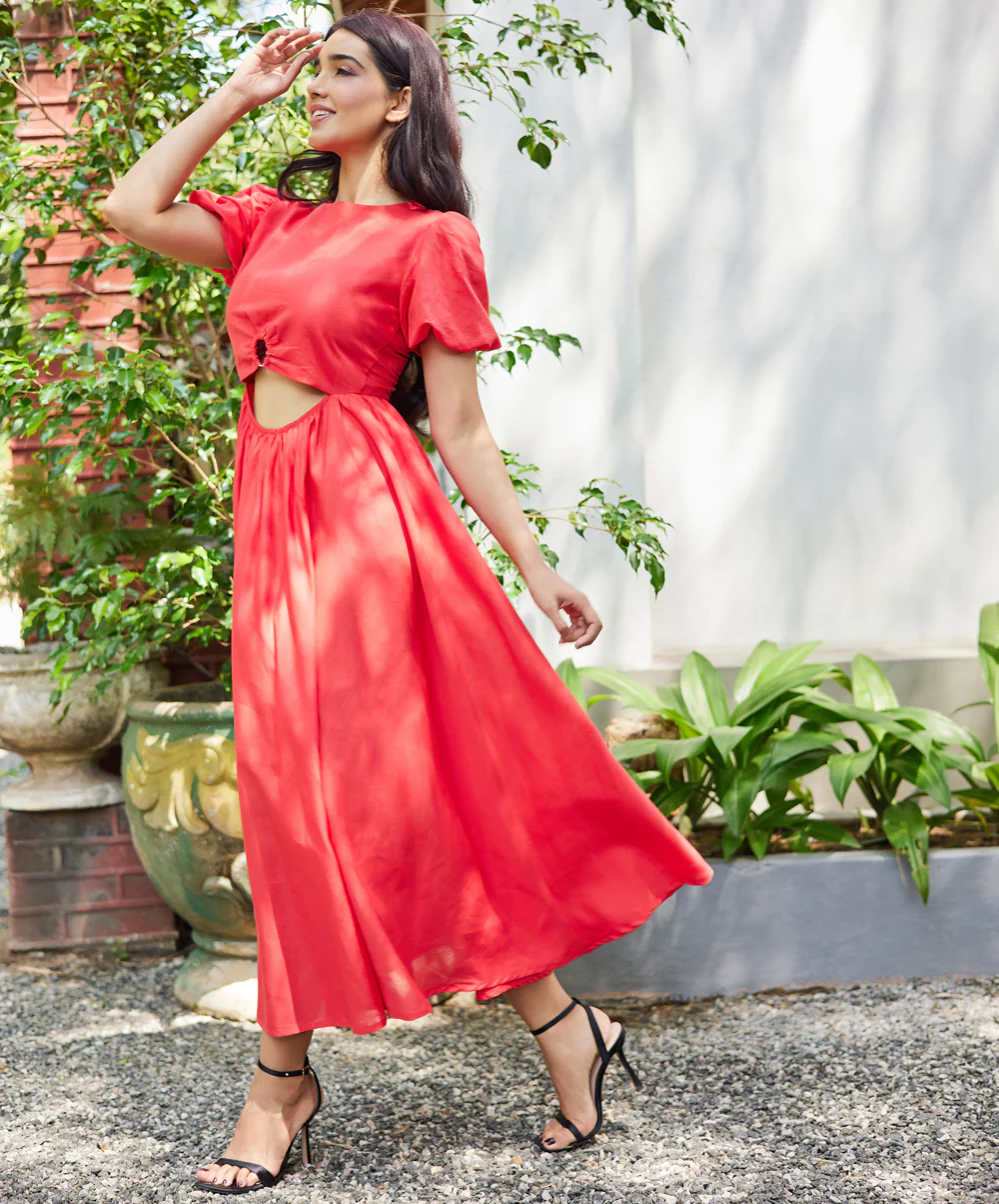Linen Front Cut Out Maxi Dress - Image 3