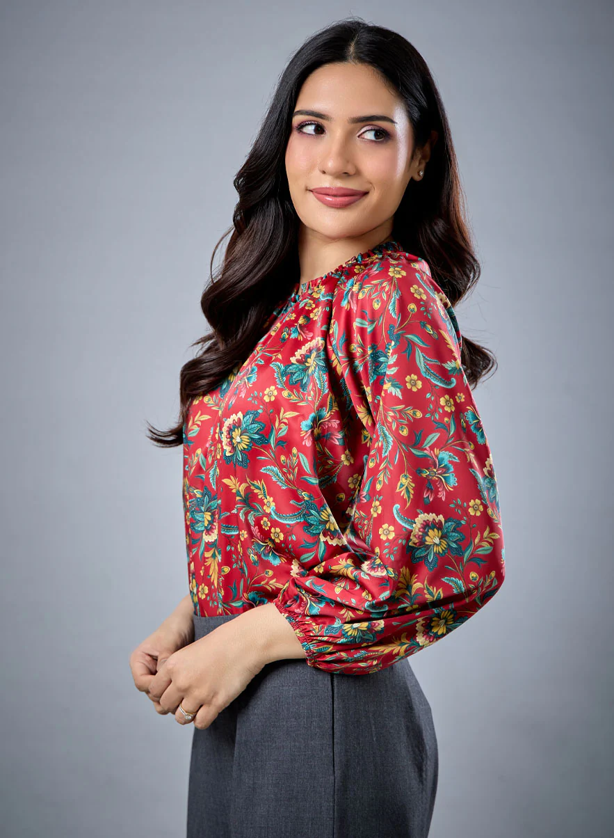 Long Sleeve Bold Red Floral Top - Image 5