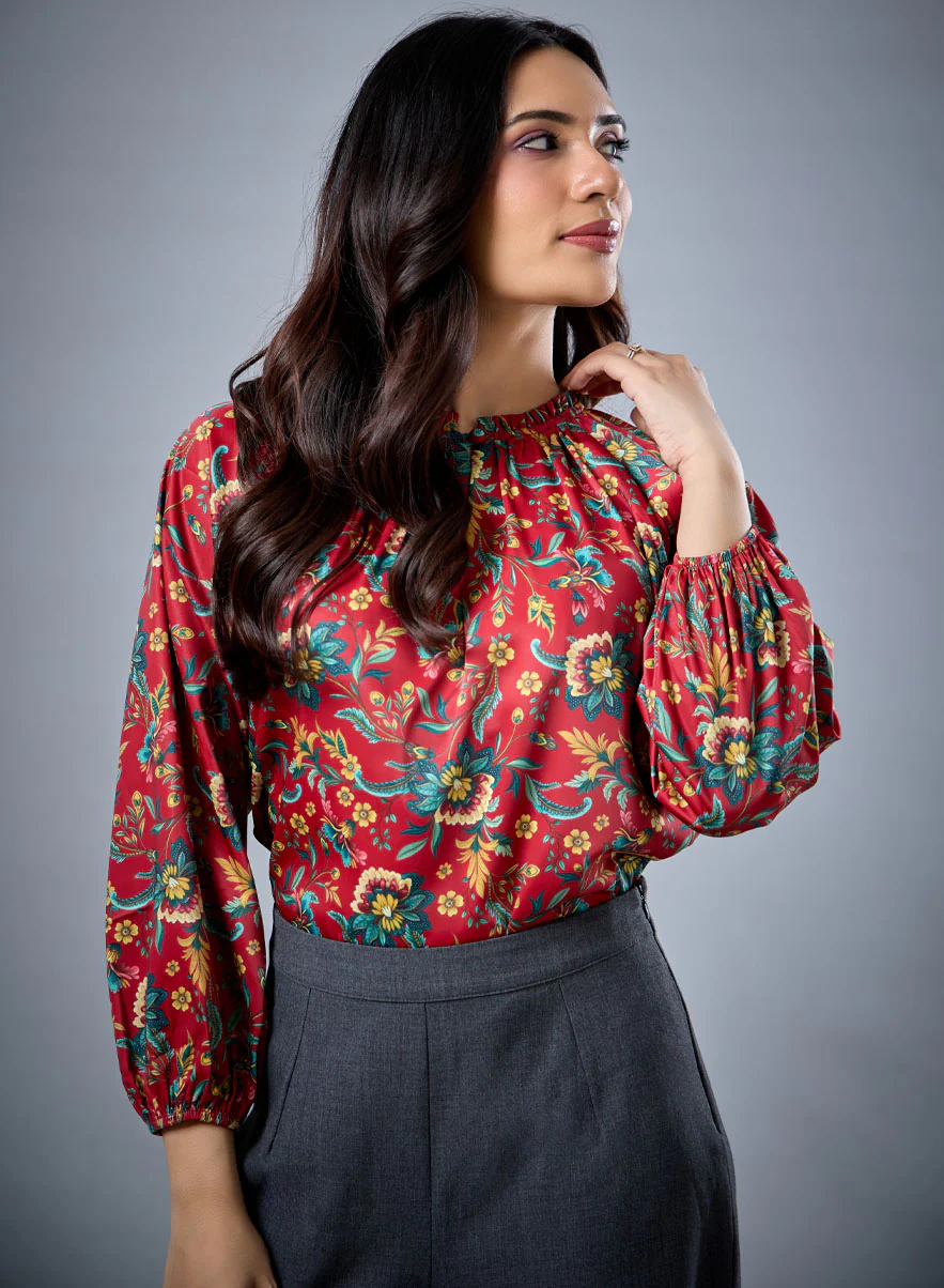 Long Sleeve Bold Red Floral Top - Image 6