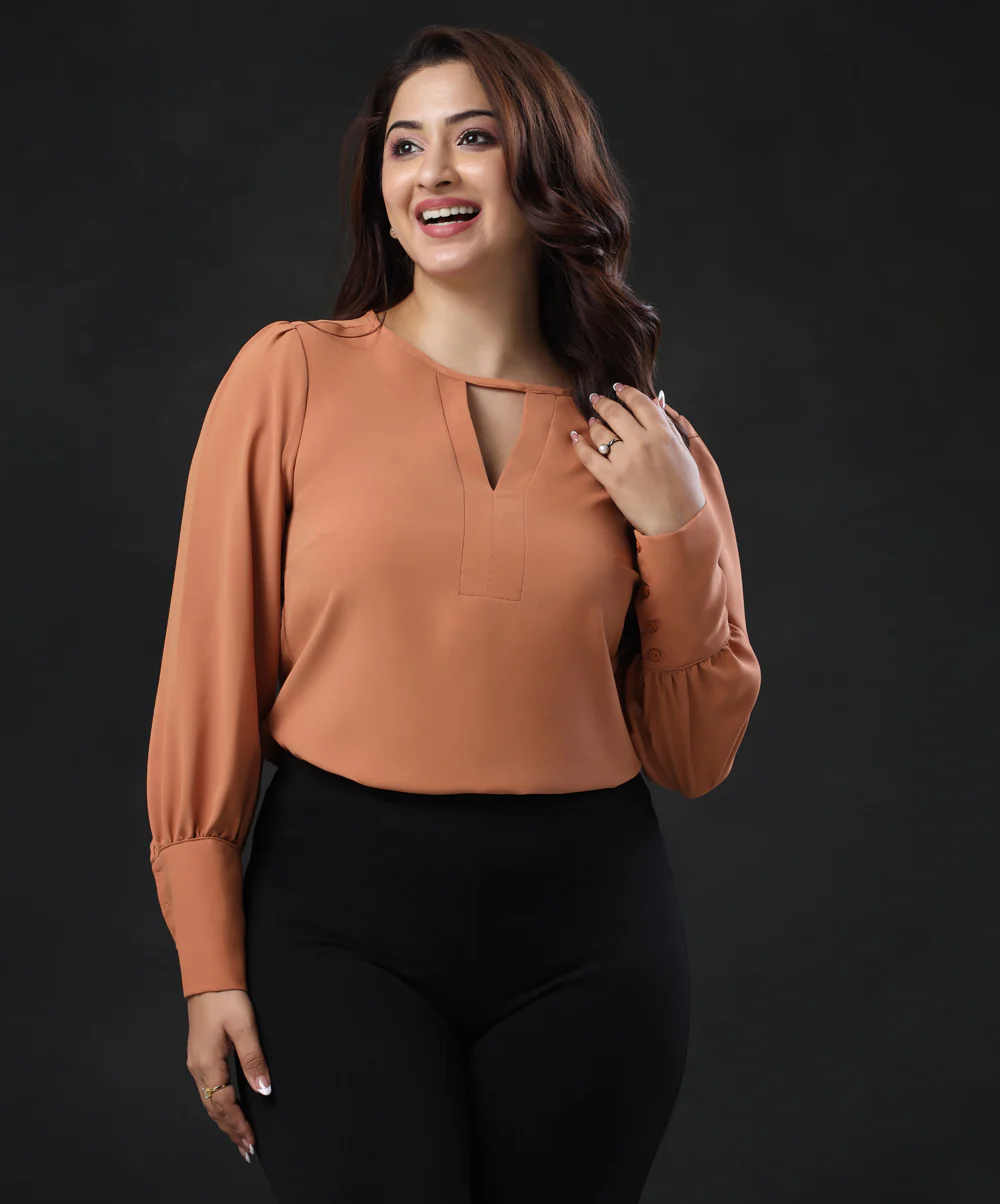 Long Sleeve Brown Chiffon Top
