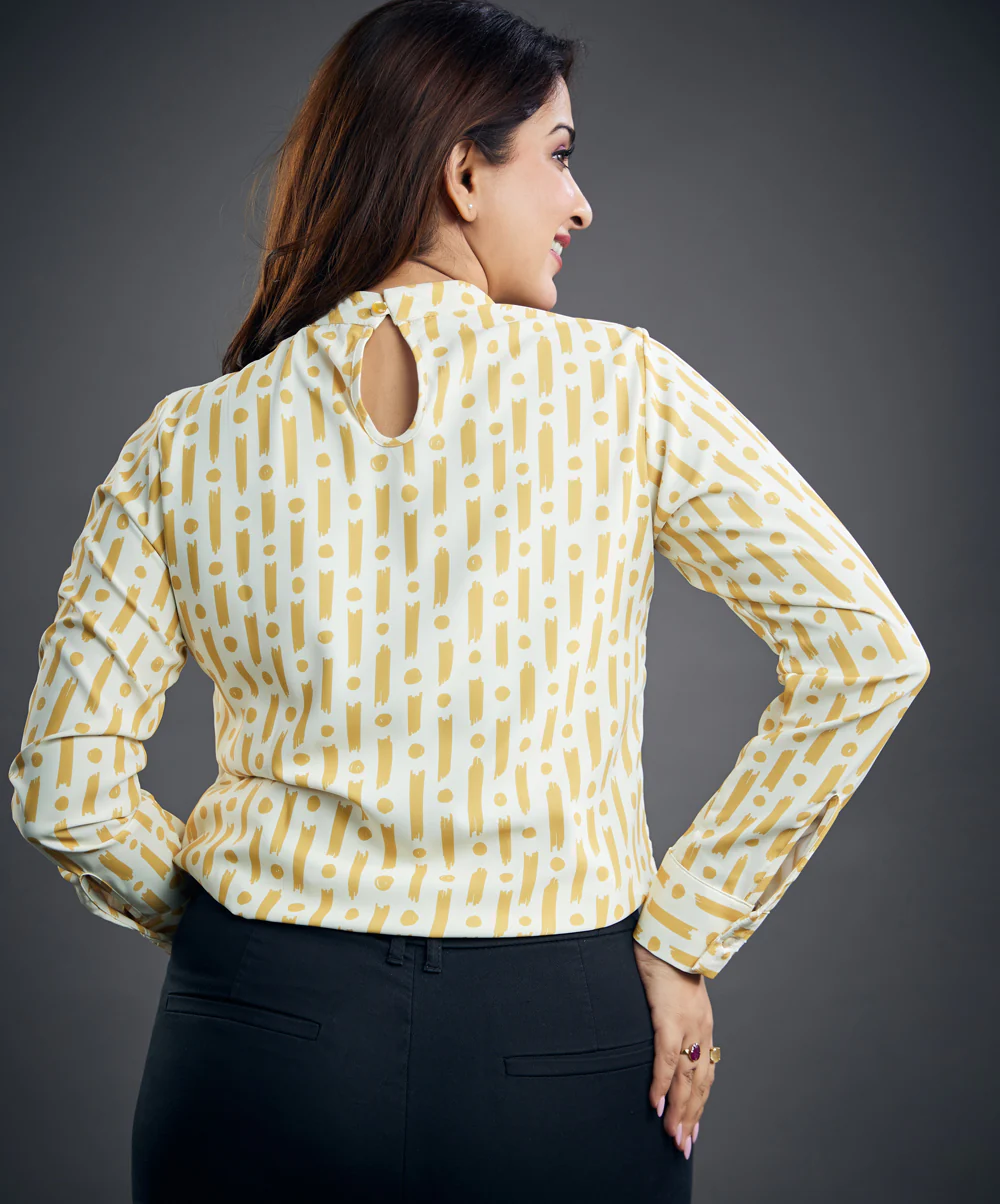 Long Sleeve Chiffon Yellow Printed Top - Image 5