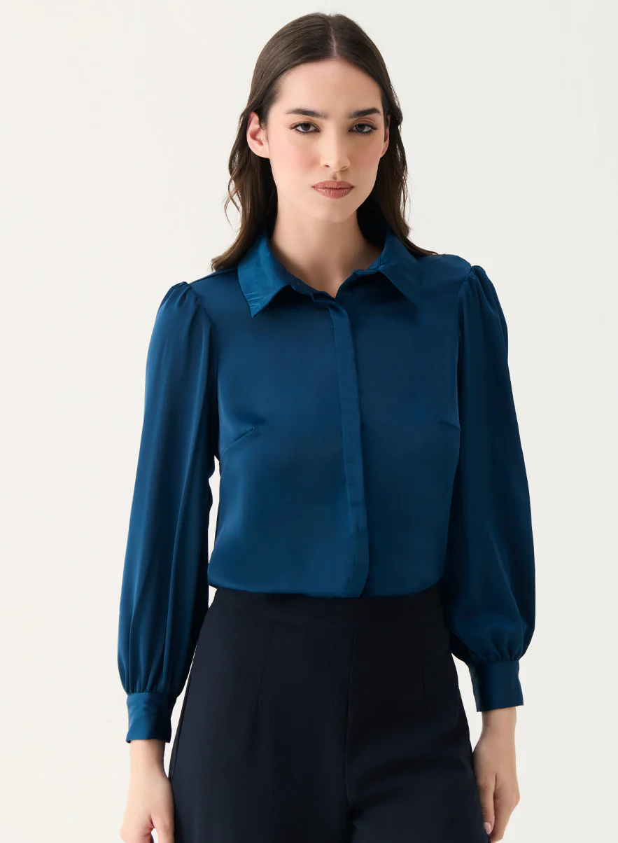 Long Sleeve Collared Teal-Blue Shirt - Image 2