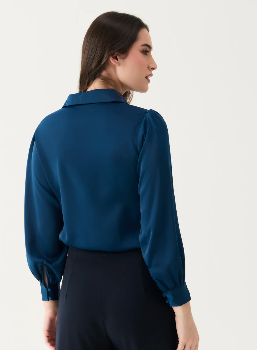 Long Sleeve Collared Teal-Blue Shirt - Image 4