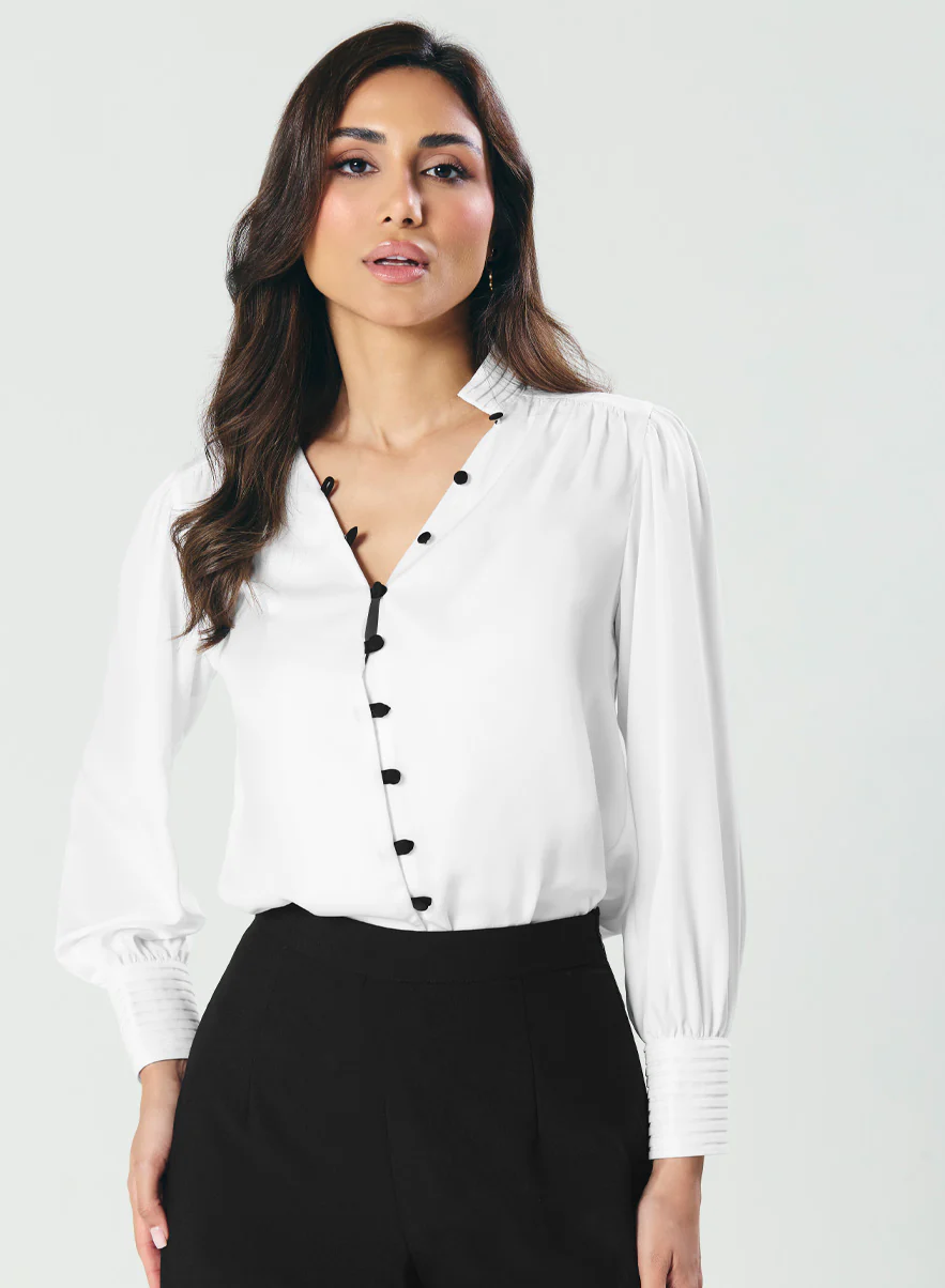 Long Sleeve Cuff Detailed Satin Top - Image 3