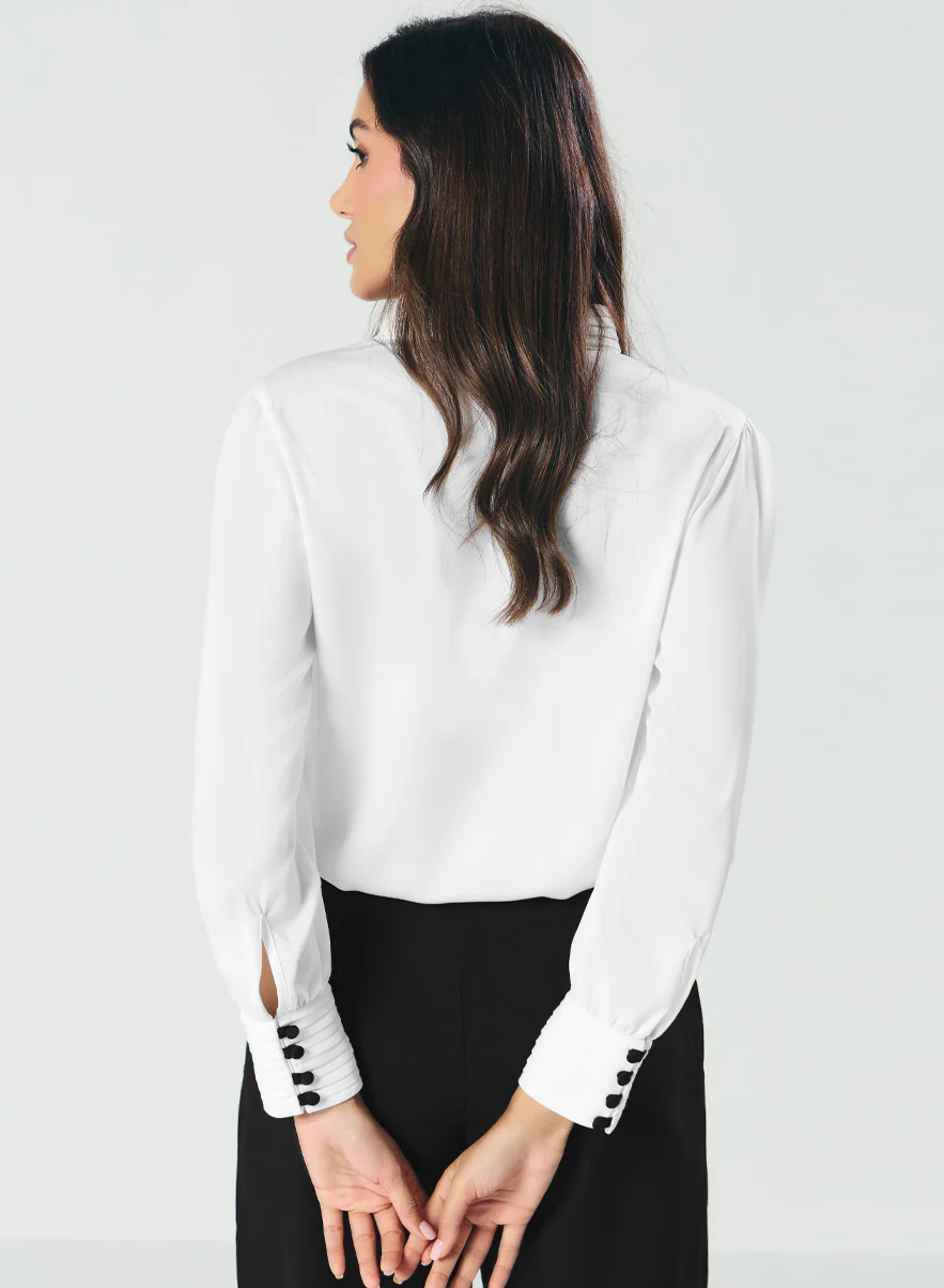 Long Sleeve Cuff Detailed Satin Top - Image 4