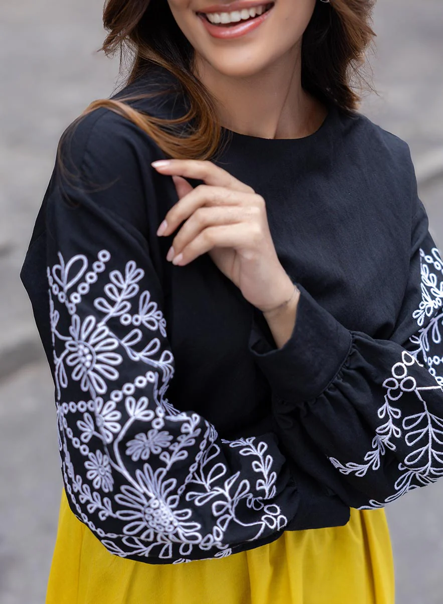 Long Sleeve Embroidered Top - Image 3