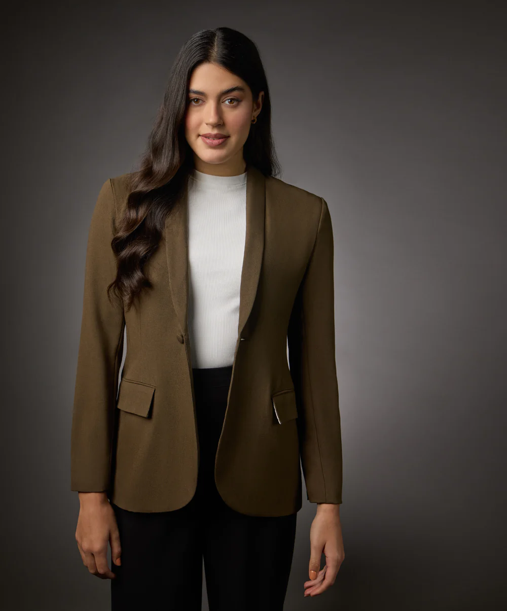 Long Sleeve Formal Blazer With Pockets-Brown - Image 3