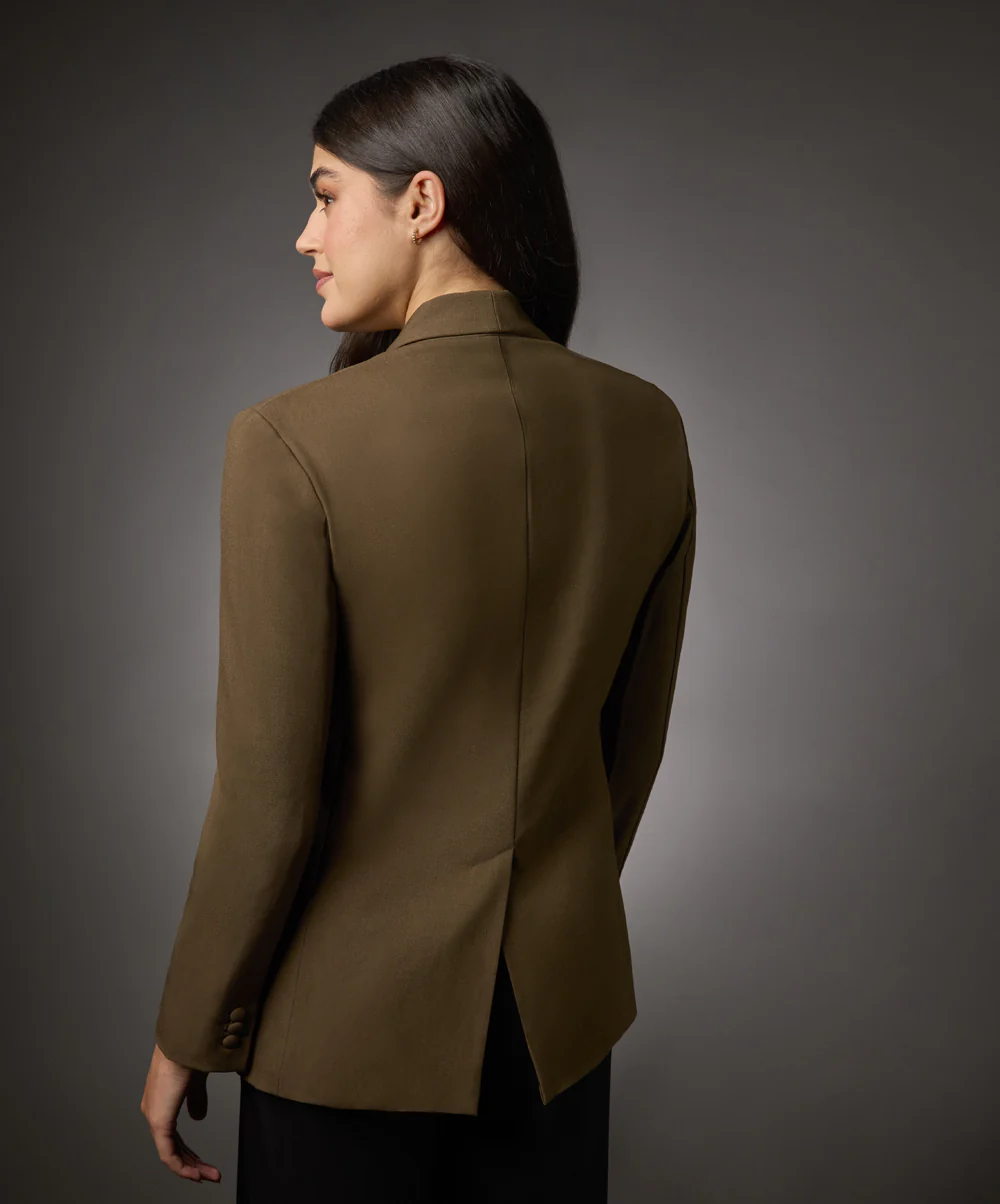 Long Sleeve Formal Blazer With Pockets-Brown - Image 4