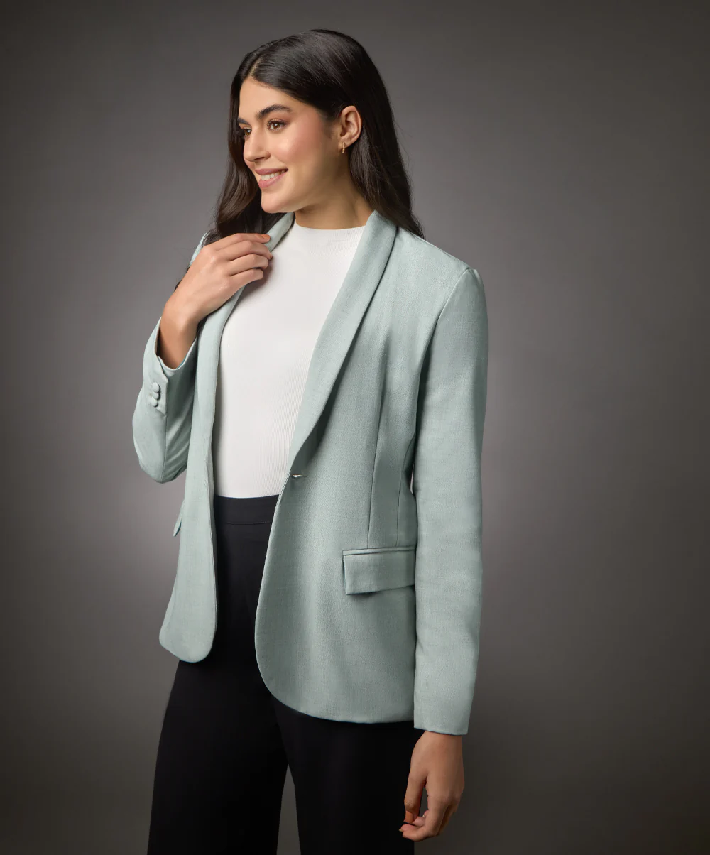 Long Sleeve Formal Blazer With Pockets -Light Blue - Image 4