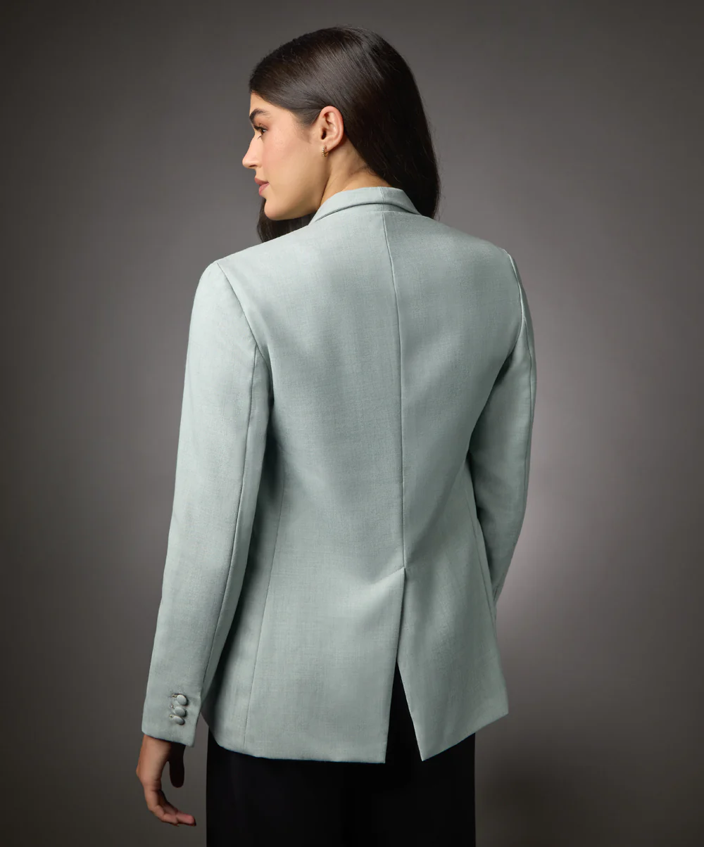 Long Sleeve Formal Blazer With Pockets -Light Blue - Image 5