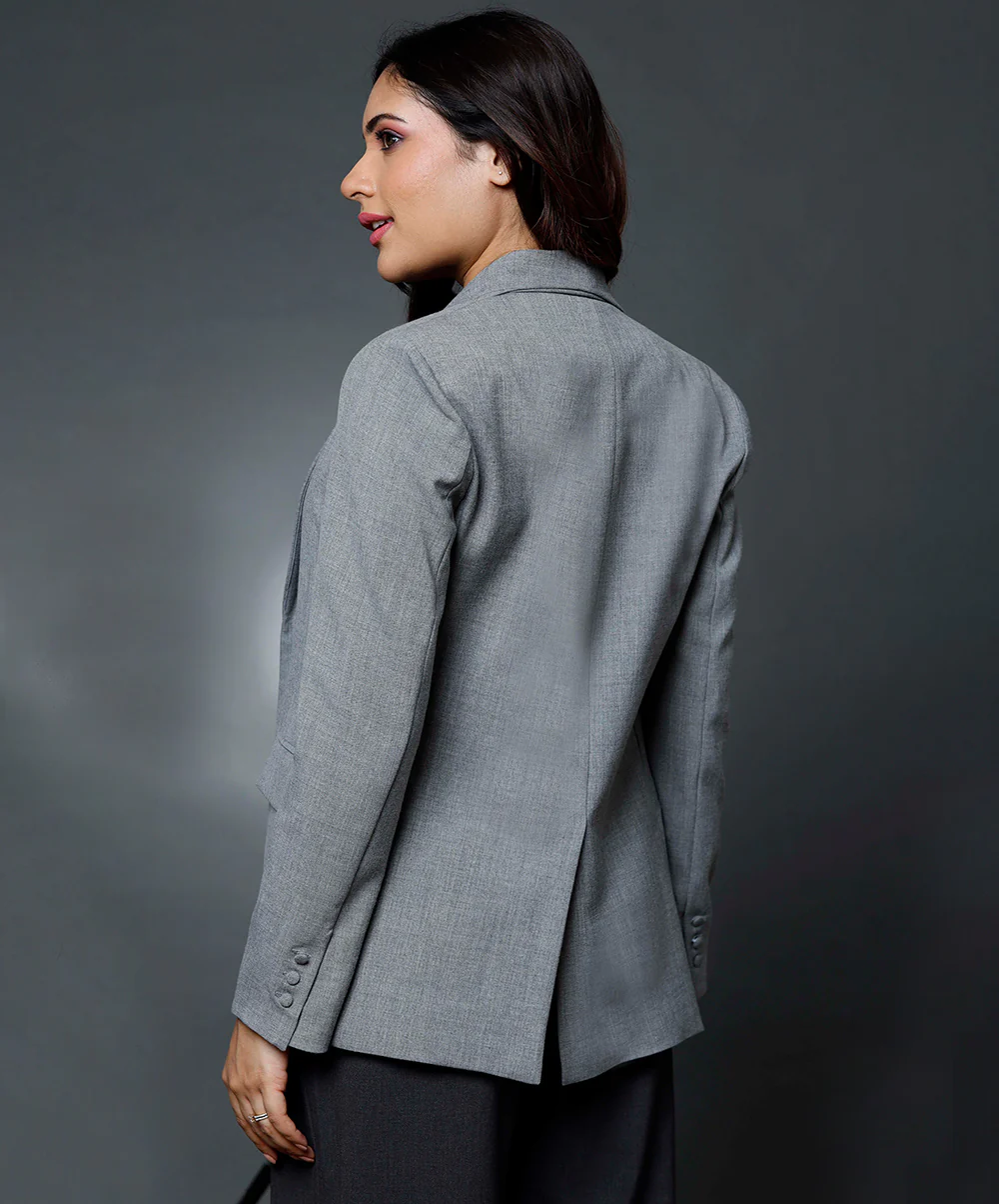 Long Sleeve Formal Blazer With Pockets-Light Grey - Image 4