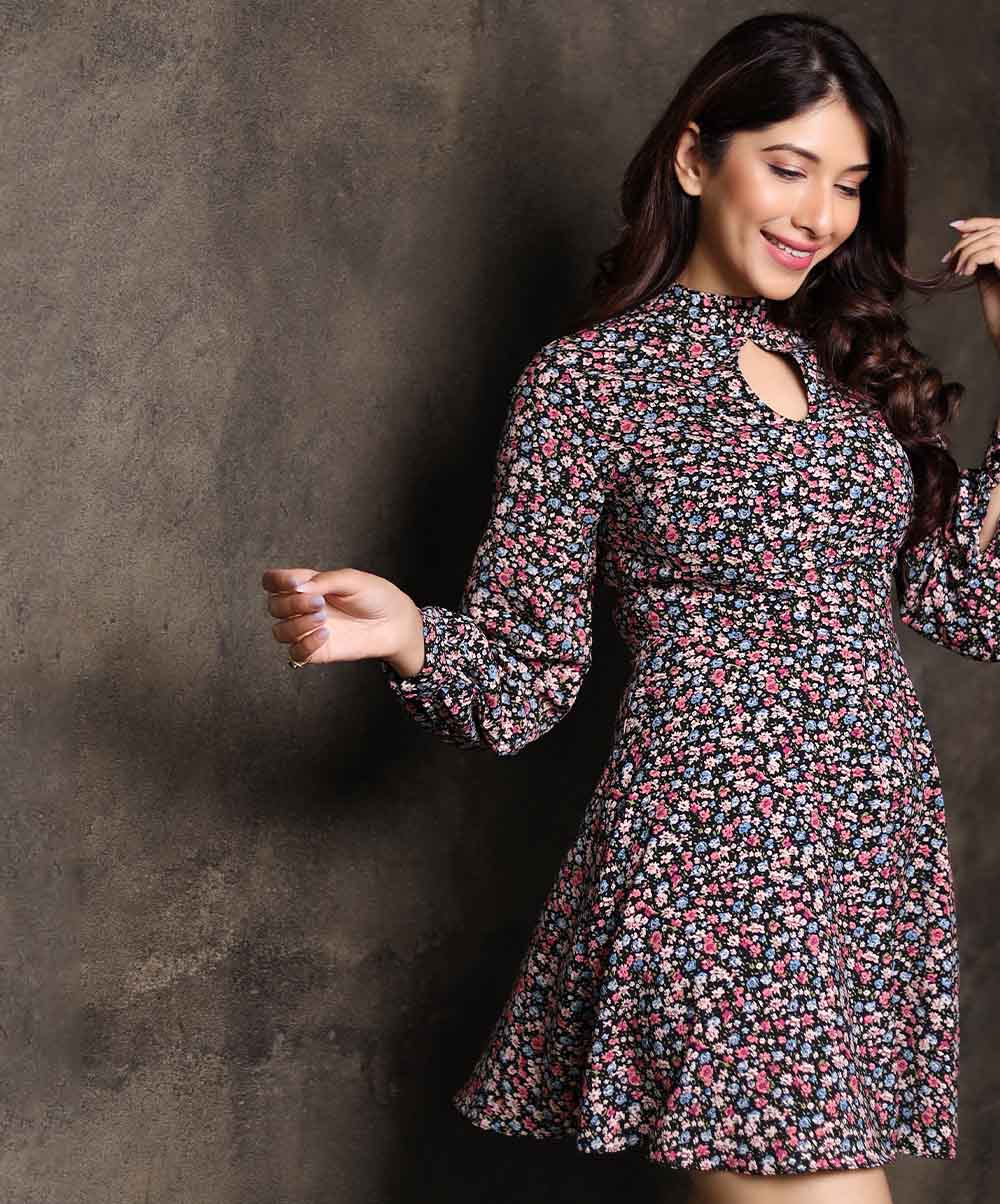 Long Sleeve Front Peek-A-Boo Dress - Image 2