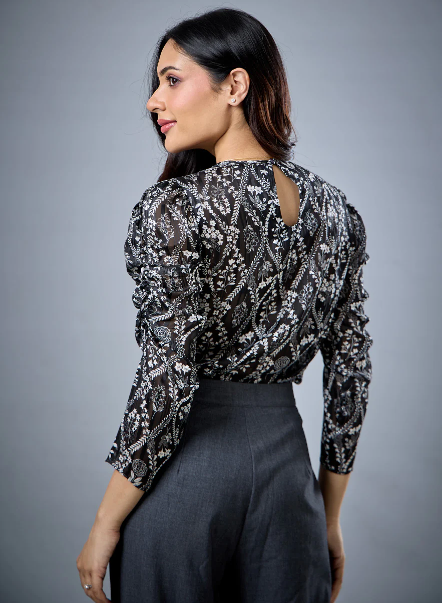 Long Sleeve Gathered Printed Top - Image 4