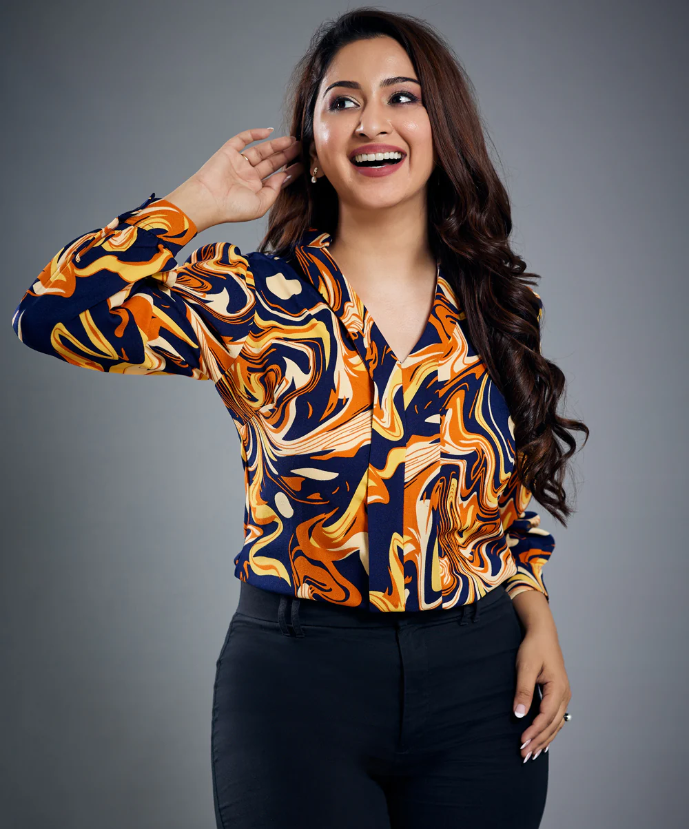 Long Sleeve Gold Printed Top