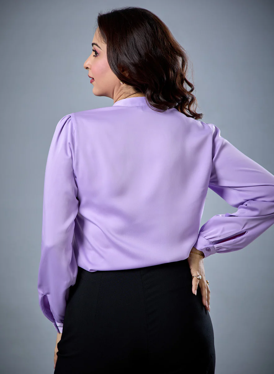 Long Sleeve Neck Tie Satin Top - Image 5