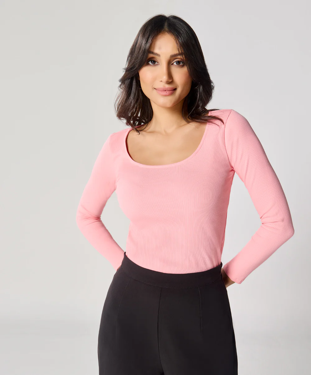 Long Sleeve Peach Pink Rib Top - Image 3