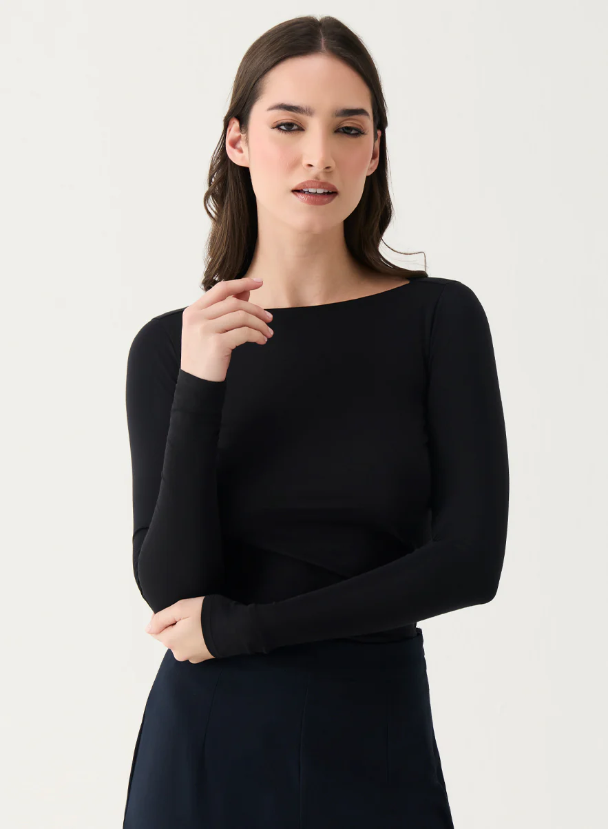 Long Sleeve Ponte Top - Black - Image 3