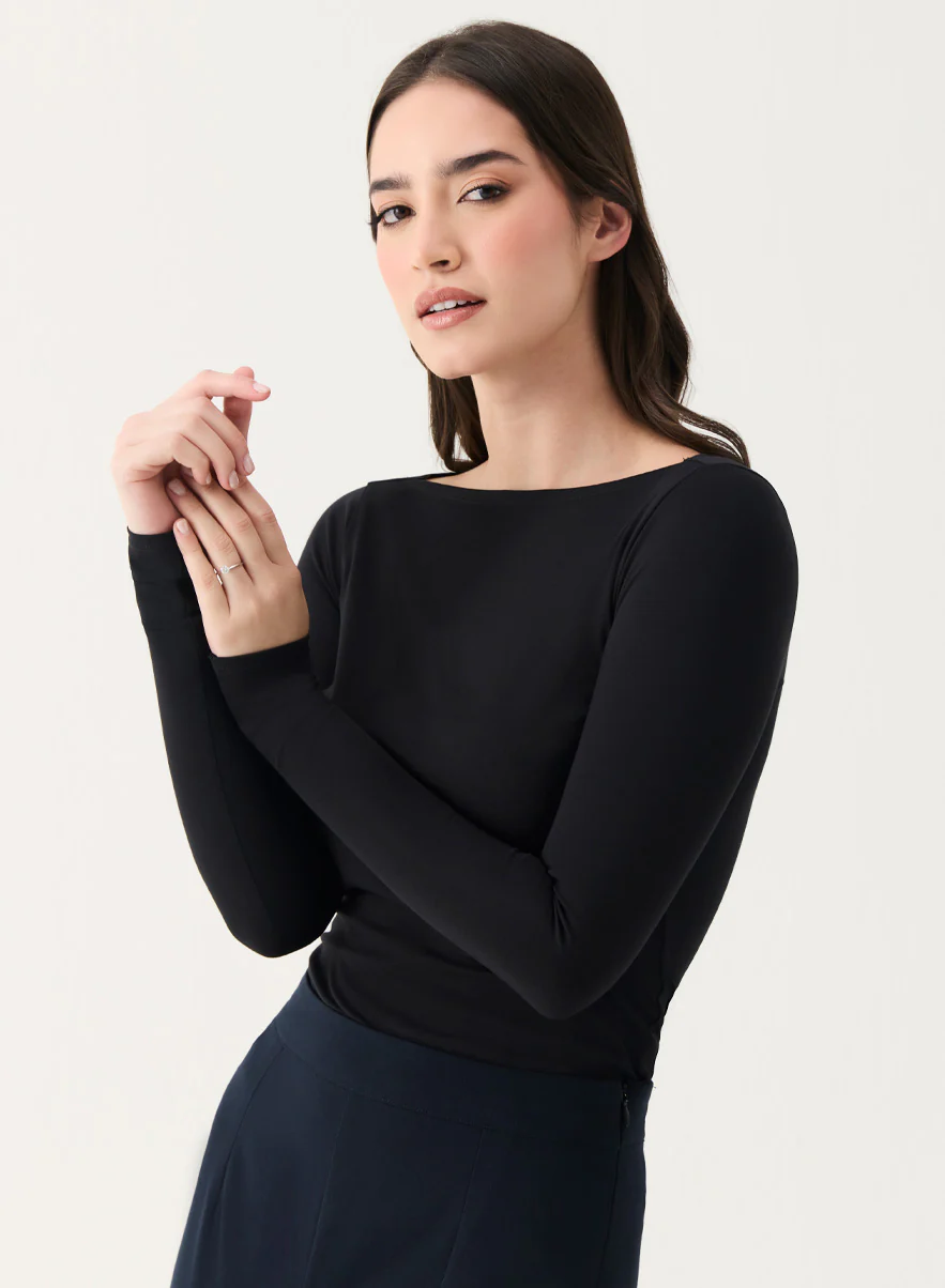 Long Sleeve Ponte Top - Black - Image 4