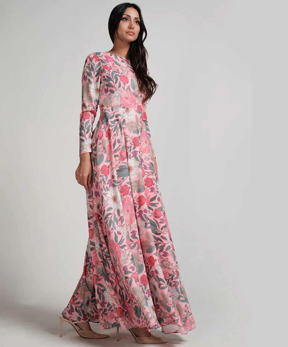 Long Sleeve Printed Chiffon Maxi Dress - Image 5