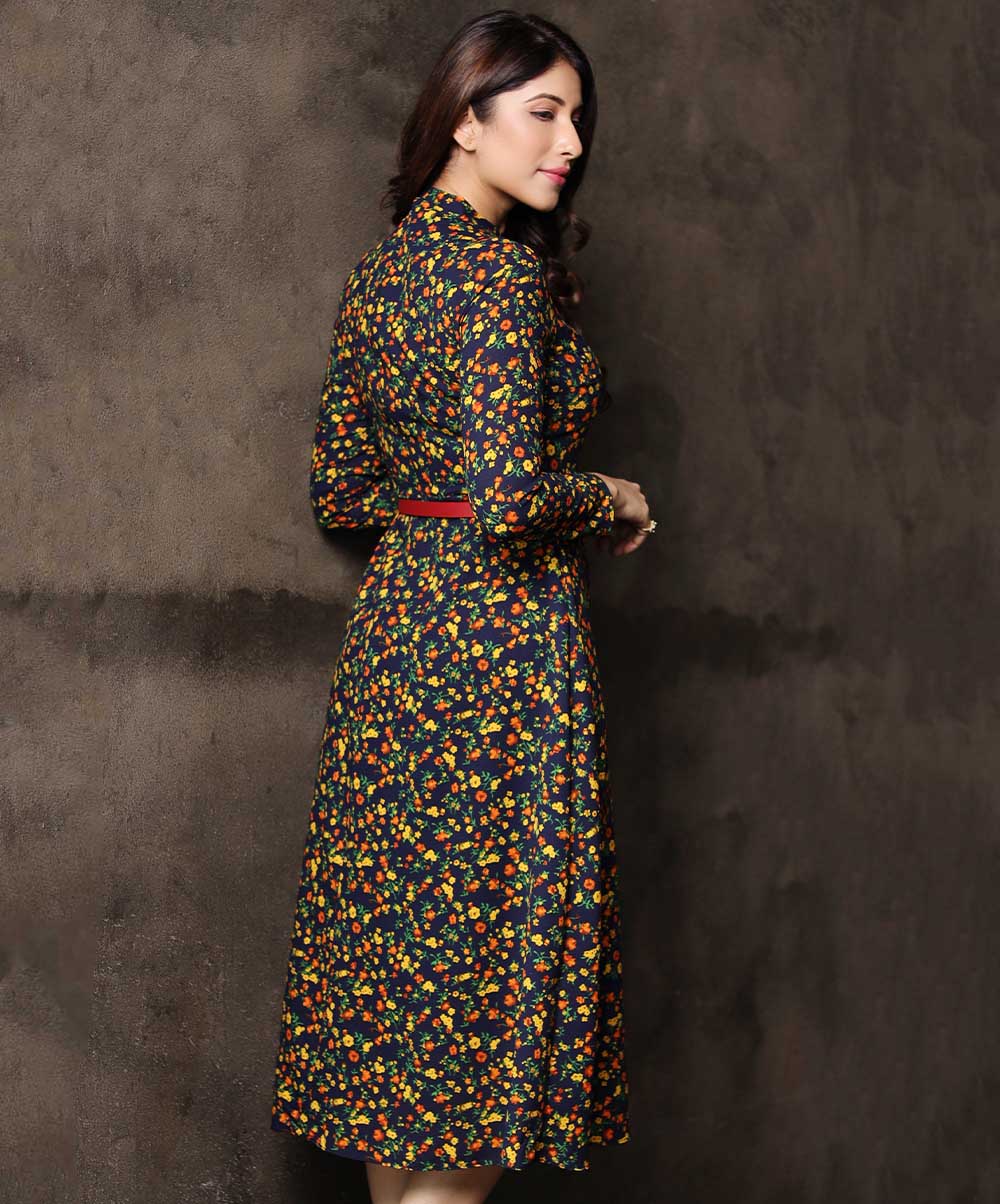 Long Sleeve Printed Midi Chiffon Dress - Image 2