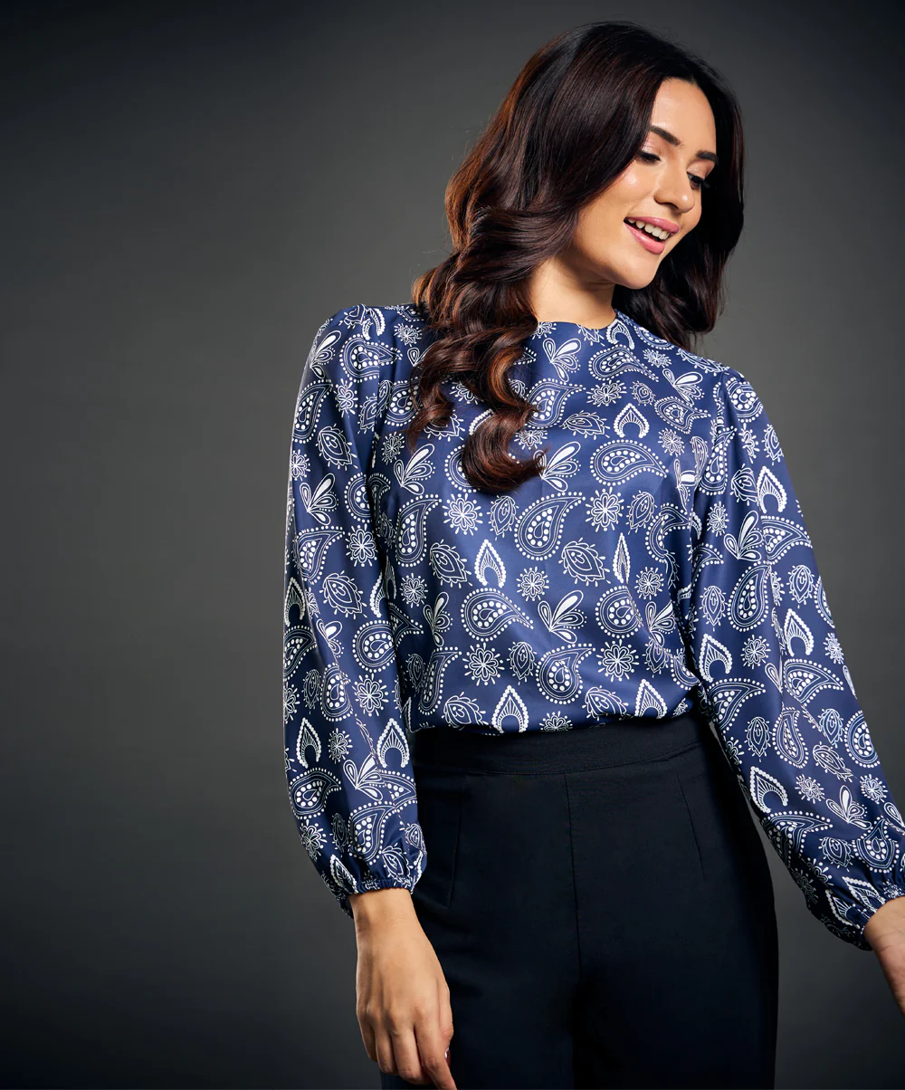 Long Sleeve Printed Round Neck Top - Image 2