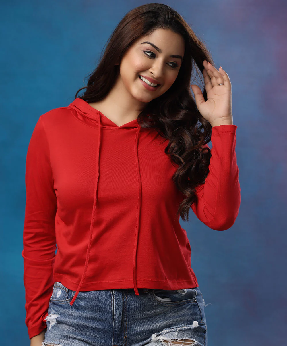 Long Sleeve Red Hoodie Tee