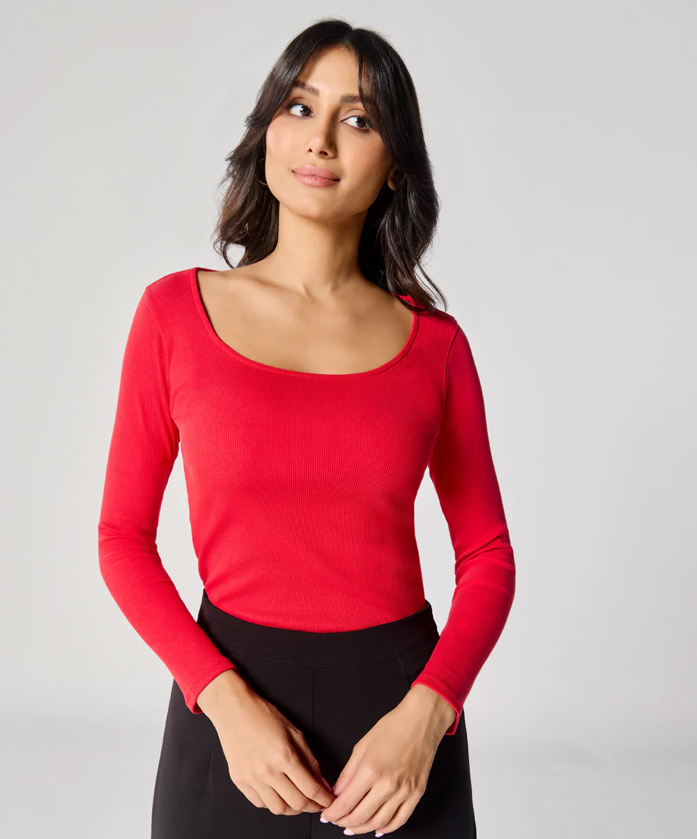 Long Sleeve Red Rib Top - Image 2