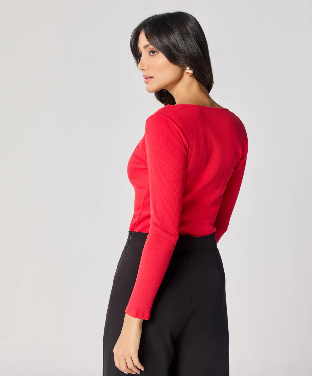 Long Sleeve Red Rib Top - Image 4