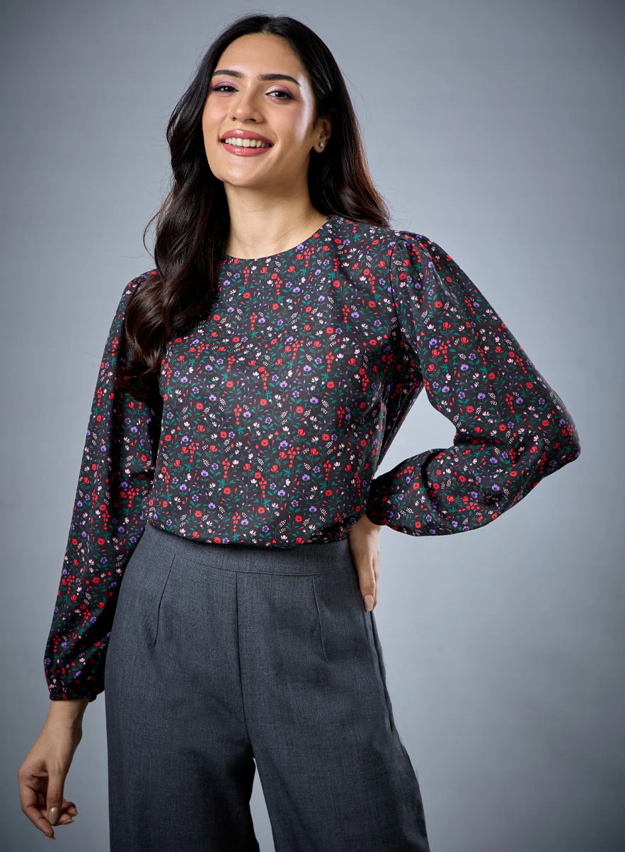 Long Sleeve Round Neck Printed Top - Image 2