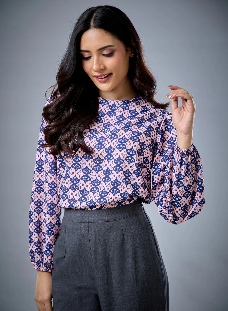 Long Sleeve Round Neck Printed Top