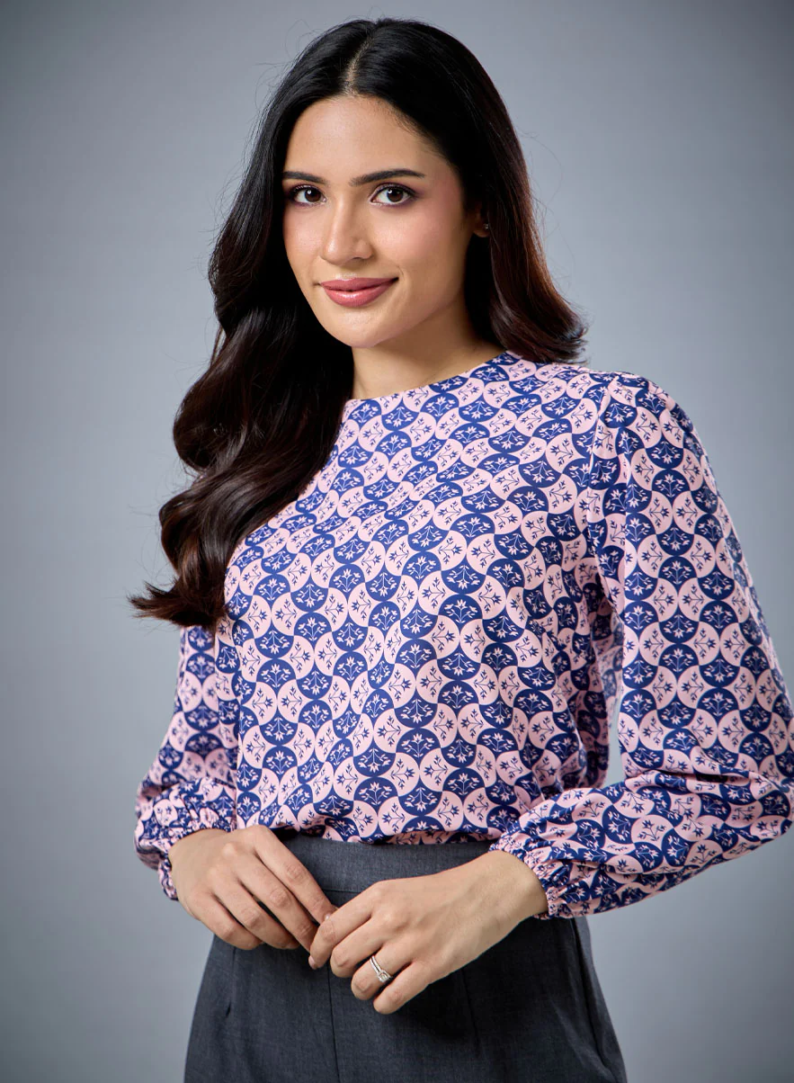 Long Sleeve Round Neck Printed Top - Image 2
