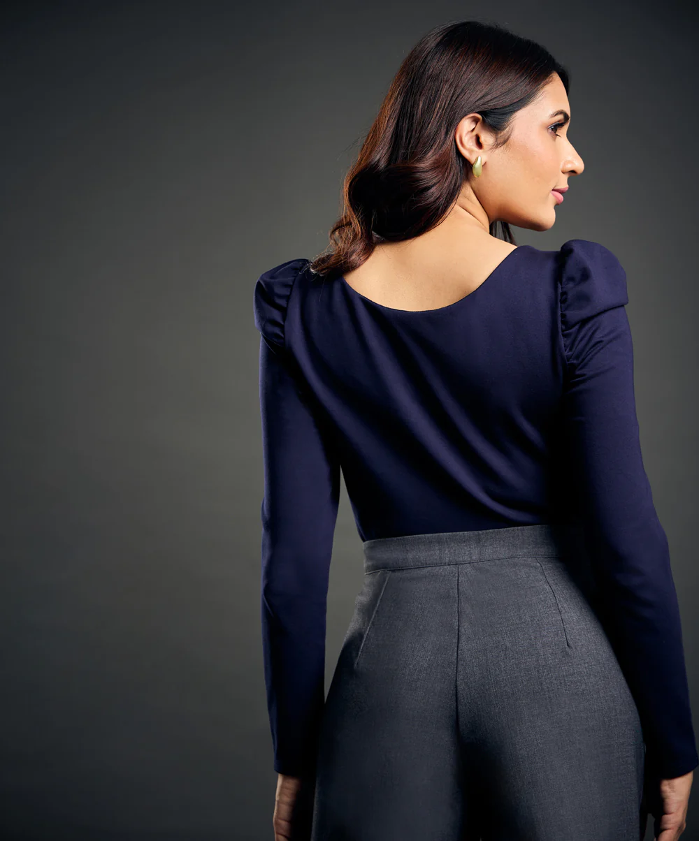 Long Sleeve Scoop Neck Blue Top - Image 3