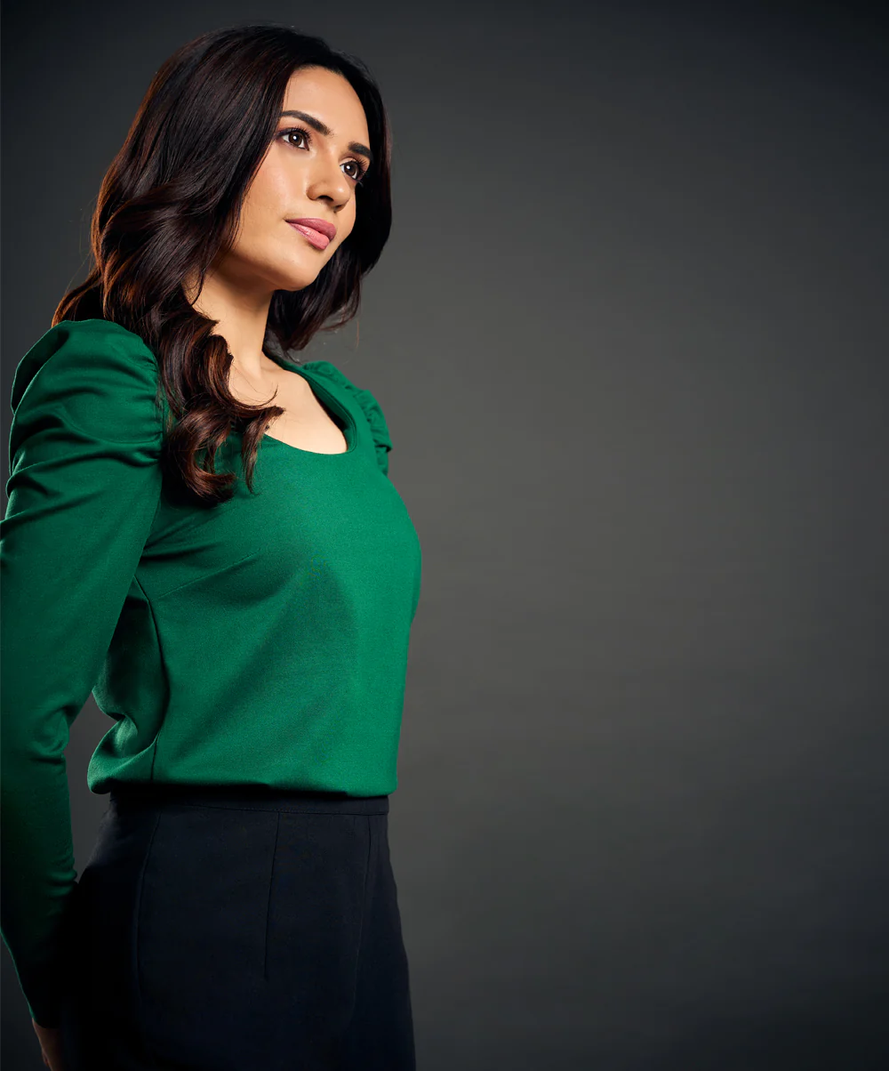 Long Sleeve Scoop Neck Green Top - Image 3