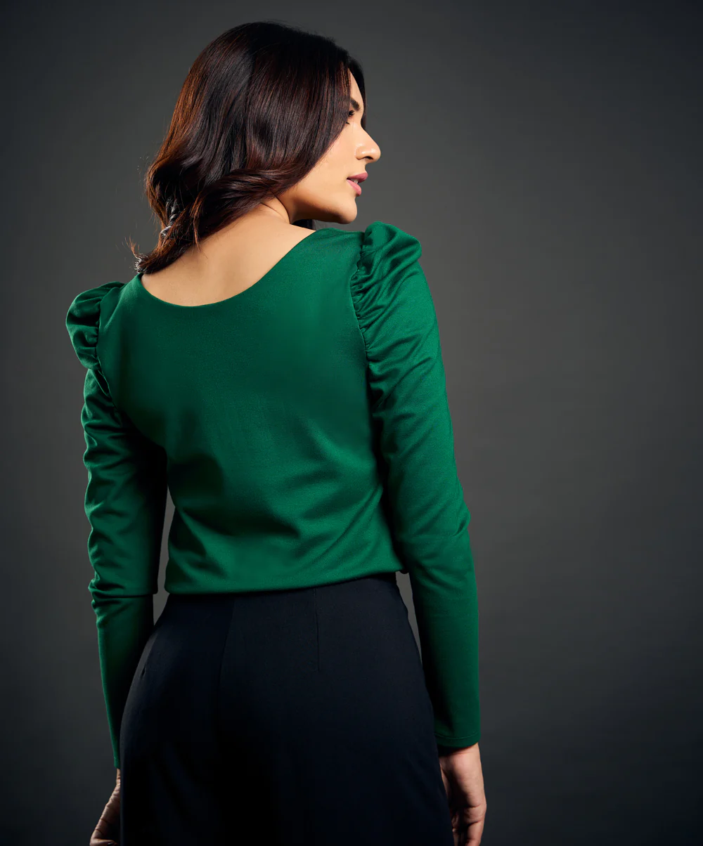 Long Sleeve Scoop Neck Green Top - Image 4