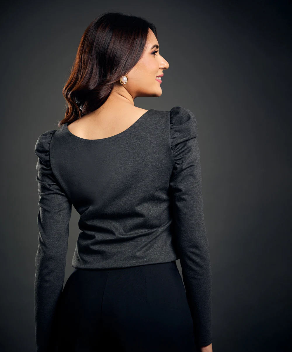 Long Sleeve Scoop Neck Grey Top - Image 3