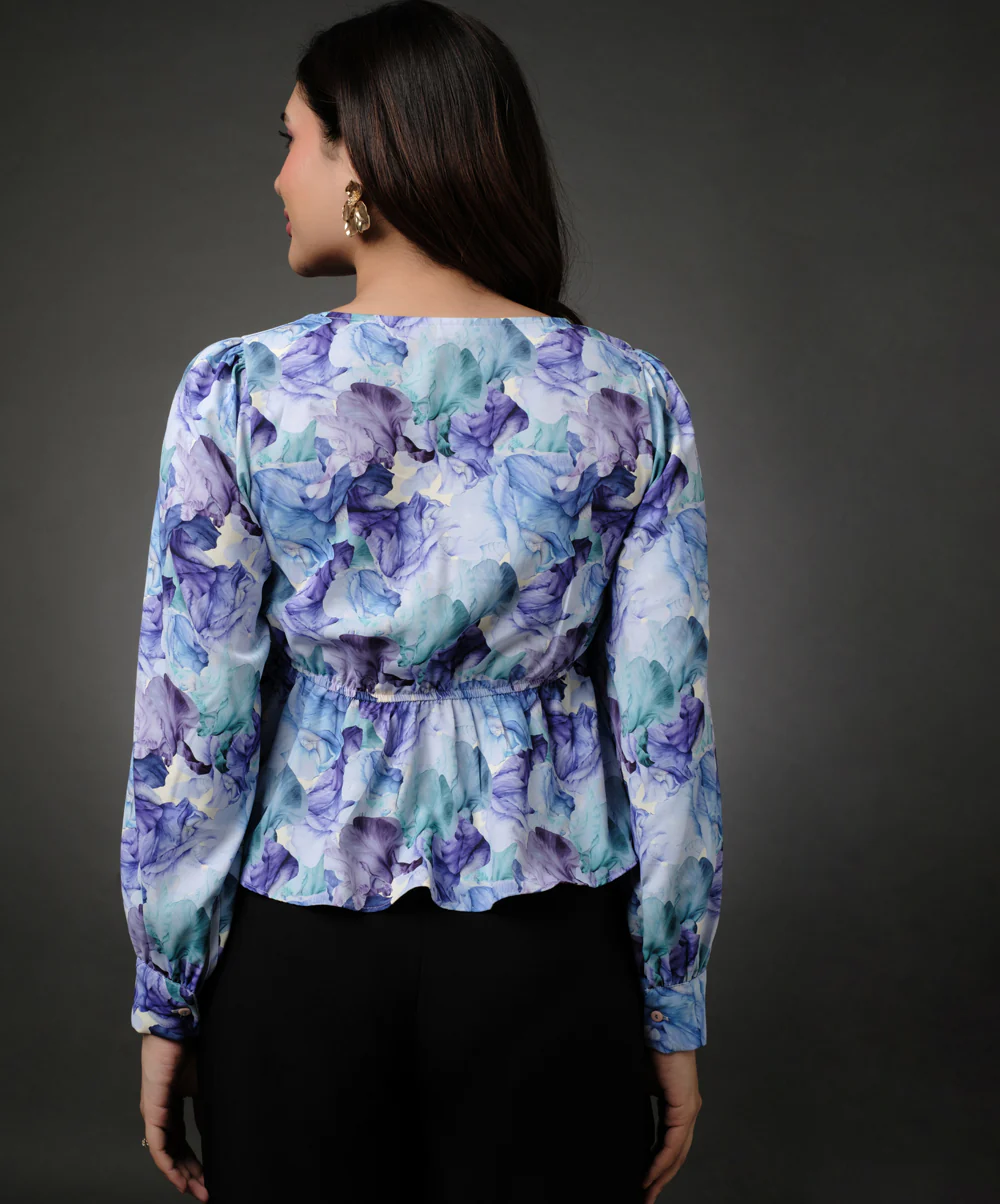 Long Sleeve Vneck Chiffon Printed Top - Image 5