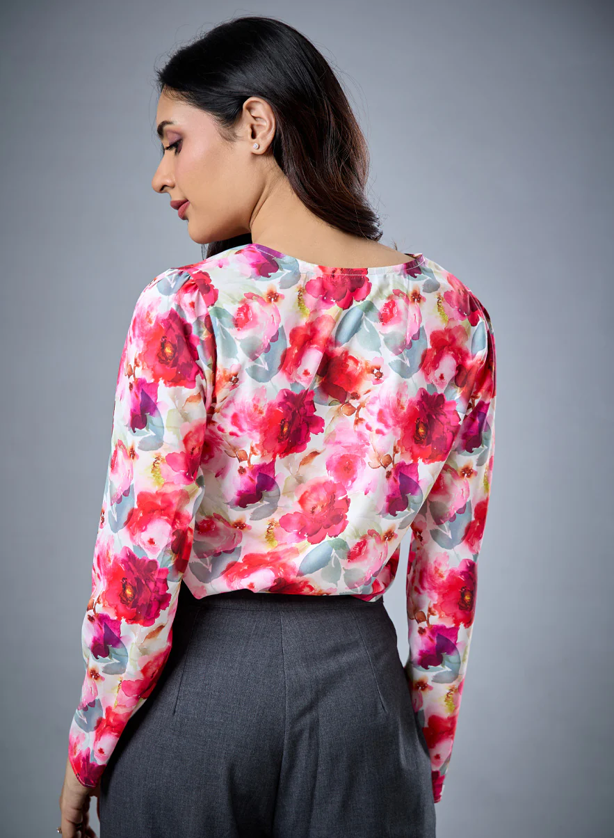 Long Sleeve V Neck Printed Top - Image 2