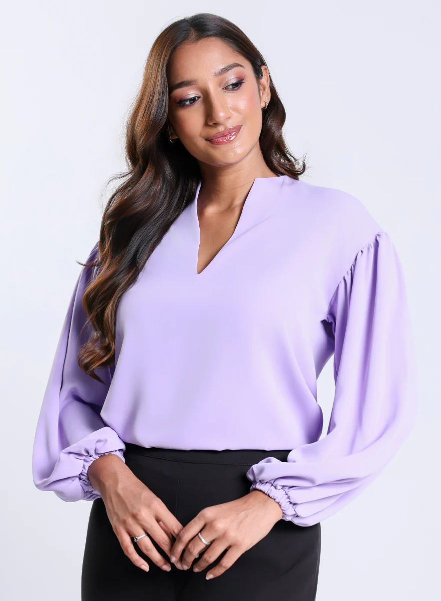 Long Sleeve VNeck Lavender Top