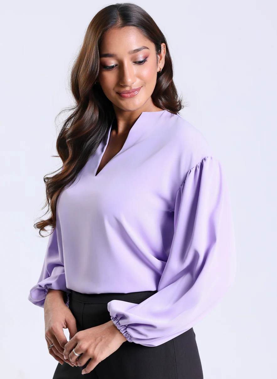 Long Sleeve VNeck Lavender Top - Image 2