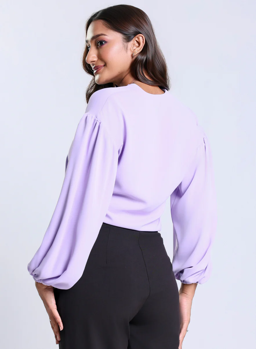 Long Sleeve VNeck Lavender Top - Image 3