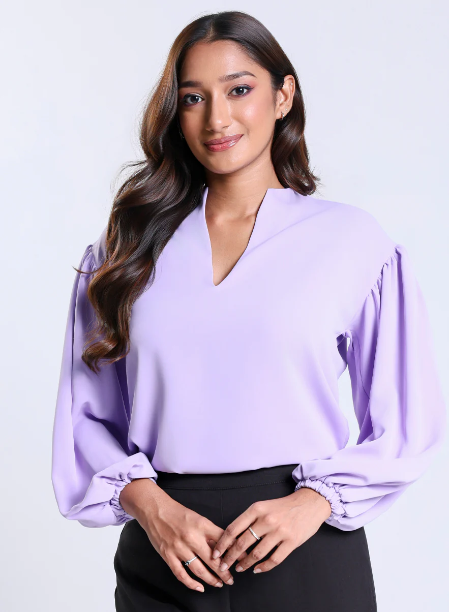 Long Sleeve VNeck Lavender Top - Image 4