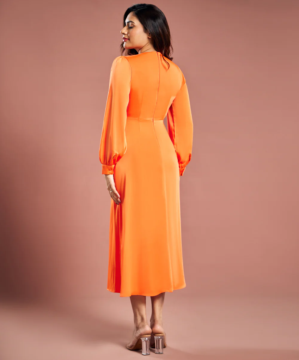 Longe Sleeve Plunge Satin Shift Dress - Image 3