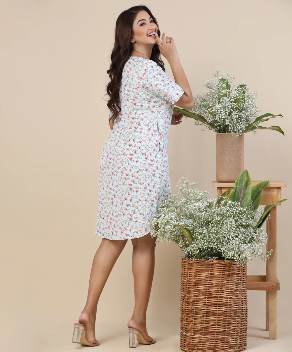 Loose Fitted Basic Printed Mint Dress - Image 3