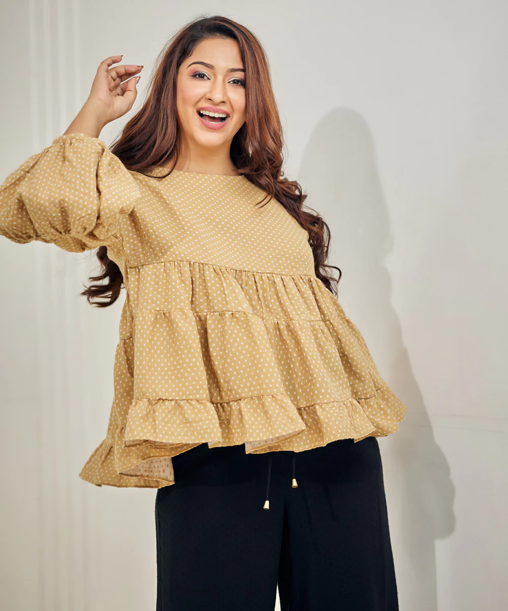 Loose Fitted Cotton Beige Top - Image 2