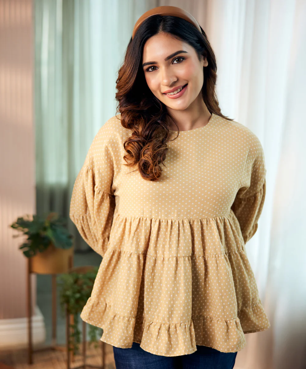 Loose Fitted Cotton Beige Top - Image 3