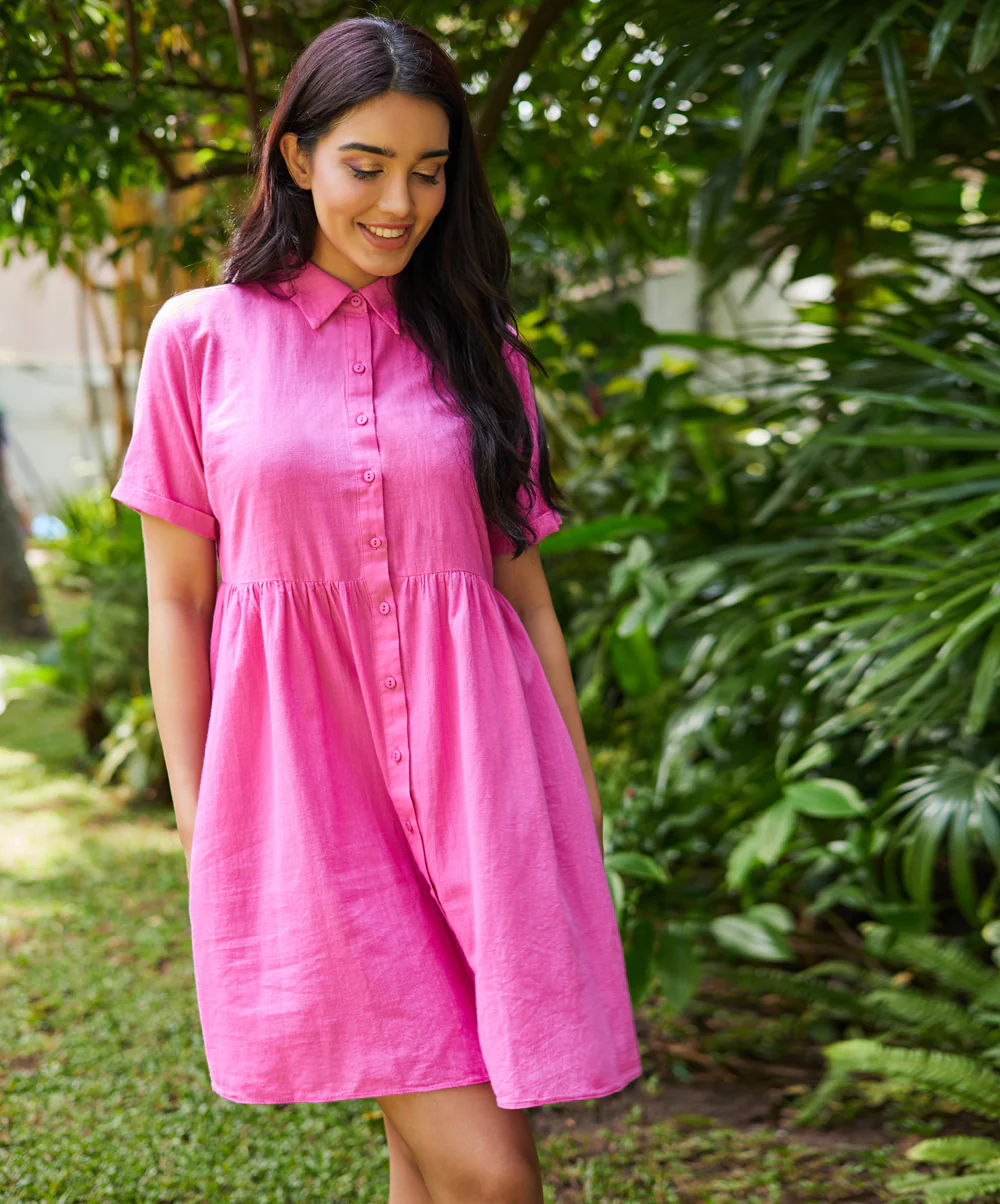 Loose Fitted Mini Half Shirt Dress - Image 3