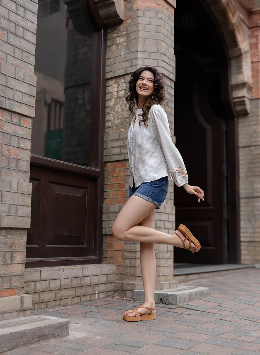 Mandarin Collar Sleeve Embroidered Long Sleeve Top - Image 4